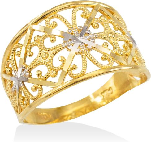 Modern Contemporary Rings Fine 10k Two-Tone Gold Milgrain Edge Four Leaf Clover Filigree Cocktail Ring in Saudi Arabia