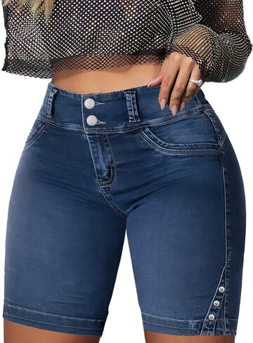 Flamingals Jean Shorts Bermuda Denim Shorts for Women High Waist Shorts Tummy Control Jean Shorts in Saudi Arabia