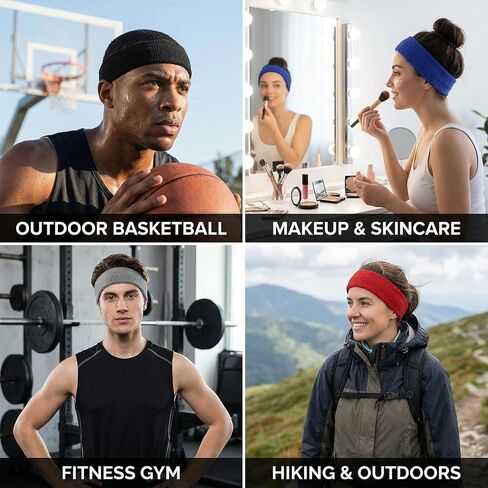 6 Pcs Sweatbands Sport Headband for Men & Women Terry Cloth Sweat Band Sweat Headband for Tennis, Basketball, Running, Gym, and Fitness Working Out in Kuwait