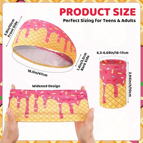 3 Set Ice Cream Baseball Headbands and Wristbands Sports Elastic Sweatbands for Youth Teen Women Men Athletes Football Basketball Running Gym Party Favors in Kuwait