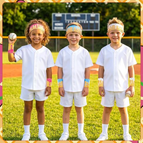 3 Set Ice Cream Baseball Headbands and Wristbands Sports Elastic Sweatbands for Youth Teen Women Men Athletes Football Basketball Running Gym Party Favors in Kuwait