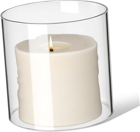 Baluue Glass Bottomless Candle Cylinder Cover 10x10cm Windproof Glass Candle Chimney Sleeve for Home Decor and Wedding Party in Kuwait