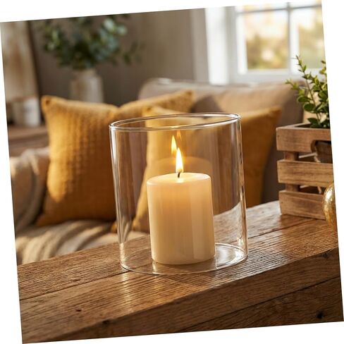 Baluue Glass Bottomless Candle Cylinder Cover 10x10cm Windproof Glass Candle Chimney Sleeve for Home Decor and Wedding Party in Kuwait