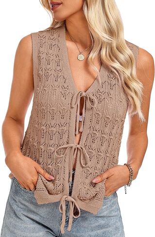 Totatuit Womens Summer Crochet Tops Beach Vacation Casual Outfits Y2K Cute Tie Front Sweater Vest Trendy 2026 in Kuwait