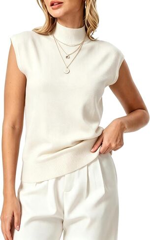 INKOFF Sleeveless Mock Turtleneck Knit Tops Cape Sleeve Business Casual Sweater Vest High Neck Tank in Saudi Arabia