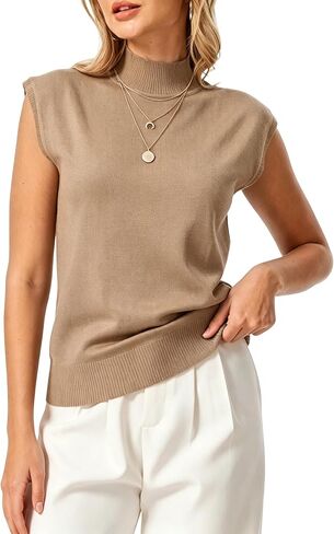 INKOFF Sleeveless Mock Turtleneck Knit Tops Cape Sleeve Business Casual Sweater Vest High Neck Tank in Saudi Arabia