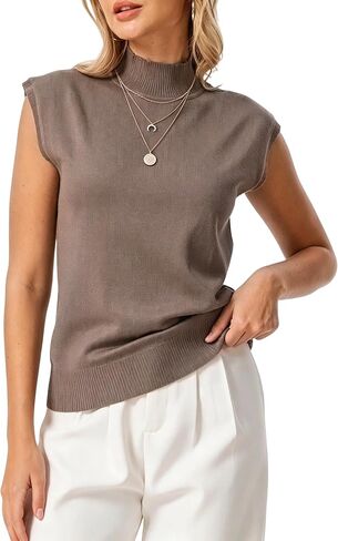 INKOFF Sleeveless Mock Turtleneck Knit Tops Cape Sleeve Business Casual Sweater Vest High Neck Tank in Saudi Arabia