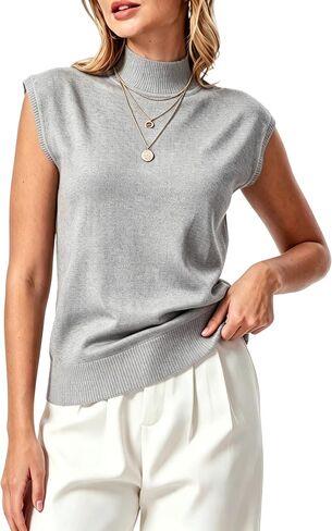 INKOFF Sleeveless Mock Turtleneck Knit Tops Cape Sleeve Business Casual Sweater Vest High Neck Tank in Saudi Arabia