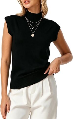INKOFF Sleeveless Mock Turtleneck Knit Tops Cape Sleeve Business Casual Sweater Vest High Neck Tank in Saudi Arabia