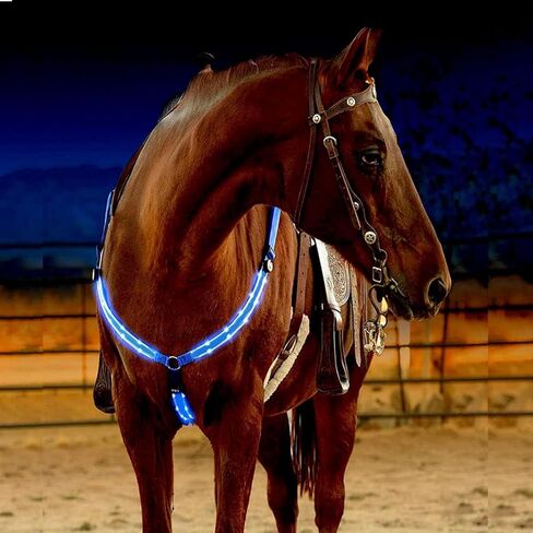 SSZYace Adjustable LED Horse Breastplate Collar, Nylon LED Night Flashing Light Bar Harness Tack Equestrian Safety Gear with 3 Lighting Modes and USB Rechargeable (Green) in Kuwait