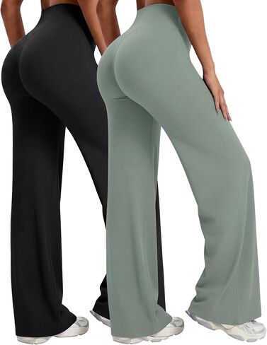 Coume 2 Pack Women Workout Leggings Straight Wide Leg No Front Seam Yoga Gym Pants High Waist Buttery Soft Stretch Leggings in Kuwait