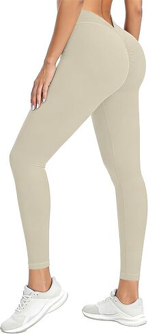 V Back Scrunch Butt Leggings for Women - High Waist Tummy Control Butt Lifting, Seamless Slim Fit Yoga Pants in Saudi Arabia
