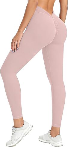 V Back Scrunch Butt Leggings for Women - High Waist Tummy Control Butt Lifting, Seamless Slim Fit Yoga Pants in Saudi Arabia