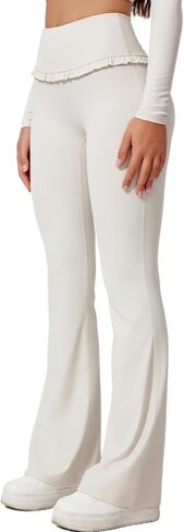 High Waist Lace Ruffle Yoga Mini Flare Leggings, Sports Smooth Fit Naked Feeling Fitness Casual Workout Pants in Saudi Arabia