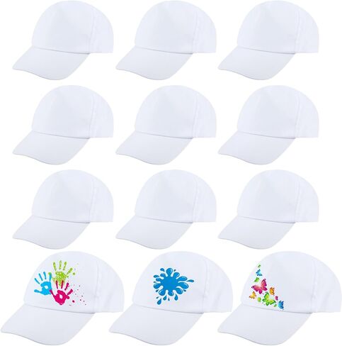 12 Pcs Kids White Baseball Hats Blank Baseball Cap DIY Adjustable Ball Cap for Boys Girls Outdoor Sports in Kuwait