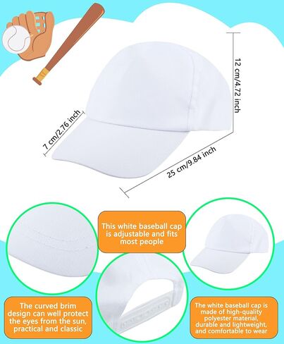 12 Pcs Kids White Baseball Hats Blank Baseball Cap DIY Adjustable Ball Cap for Boys Girls Outdoor Sports in Kuwait