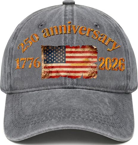 250 Anniversary USA Hat - 250 Years American 1776-2026 Commemorative Retro Washed Patriotic Baseball Cap, Adjustable Vintage Cotton Hats Grey in Kuwait