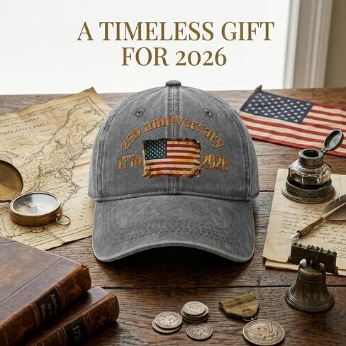 250 Anniversary USA Hat - 250 Years American 1776-2026 Commemorative Retro Washed Patriotic Baseball Cap, Adjustable Vintage Cotton Hats Grey in Kuwait