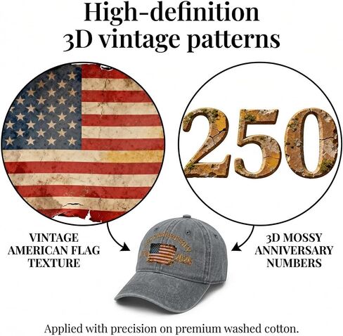 250 Anniversary USA Hat - 250 Years American 1776-2026 Commemorative Retro Washed Patriotic Baseball Cap, Adjustable Vintage Cotton Hats Grey in Kuwait