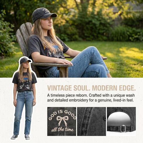 God is Good All The Time for Women,Adjustable Embroidered Vintage Washed Jesus Christian Faith Baseball Cap,Black in Saudi Arabia