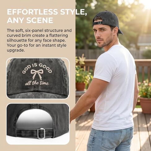 God is Good All The Time for Women,Adjustable Embroidered Vintage Washed Jesus Christian Faith Baseball Cap,Black in Saudi Arabia