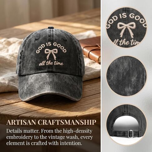 God is Good All The Time for Women,Adjustable Embroidered Vintage Washed Jesus Christian Faith Baseball Cap,Black in Saudi Arabia