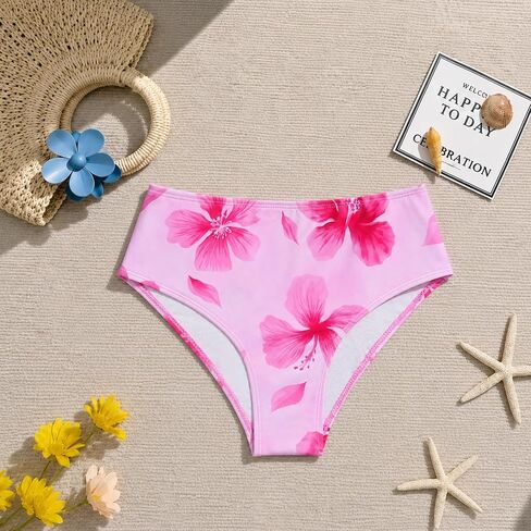Girl's 3 Piece Swimsuits Cute Print High Waisted Bikini Bathing Suit with Mesh Coverups Skirt 7-14 Years in Kuwait