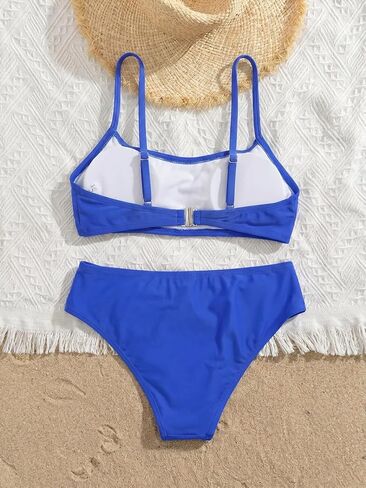 Girls 2 Piece Bikini Sets Cute Bathing Suits Solid Tank Top High Waisted Swimsuits Beachwear in Saudi Arabia
