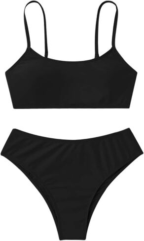 Girls 2 Piece Bikini Sets Cute Bathing Suits Solid Tank Top High Waisted Swimsuits Beachwear in Kuwait