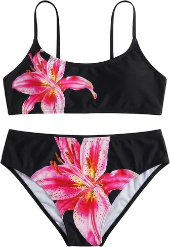 Girls 2 Piece Bikini Sets Cute Bathing Suits Solid Tank Top High Waisted Swimsuits Beachwear in Saudi Arabia