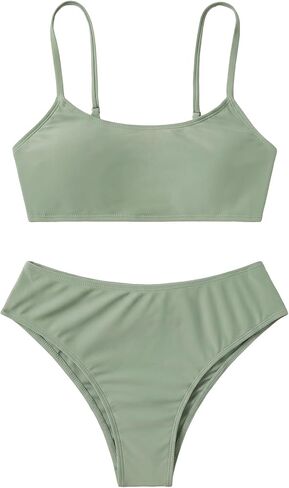 Girls 2 Piece Bikini Sets Cute Bathing Suits Solid Tank Top High Waisted Swimsuits Beachwear in Saudi Arabia