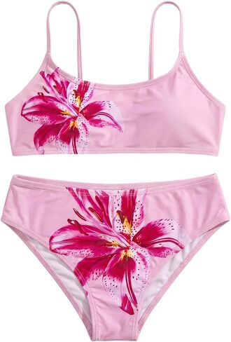 Girls 2 Piece Bikini Sets Cute Bathing Suits Solid Tank Top High Waisted Swimsuits Beachwear in Saudi Arabia