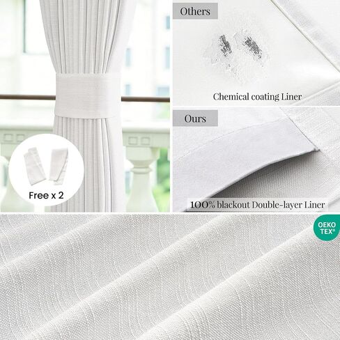 Topfinel 84 Inch Natural Blackout Curtains Dual Layer White Linen Panels, Farmhouse Back Tab Pinch Pleated Drapes for Track System,Neutral Linen Ambiance & Privacy Drapes Natural 52" W*84" L in Saudi Arabia