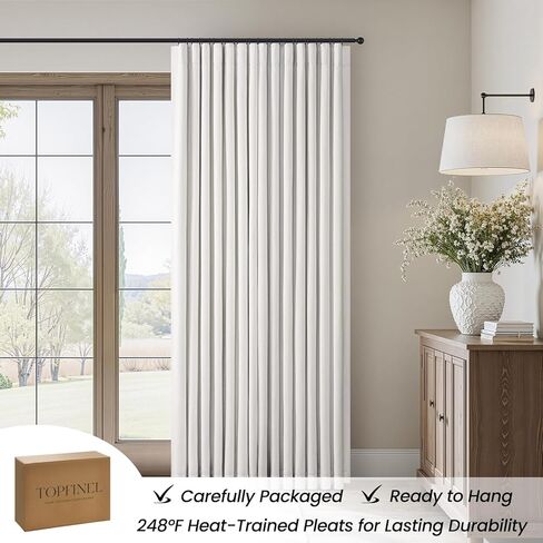 Topfinel 84 Inch Natural Blackout Curtains Dual Layer White Linen Panels, Farmhouse Back Tab Pinch Pleated Drapes for Track System,Neutral Linen Ambiance & Privacy Drapes Natural 52" W*84" L in Saudi Arabia