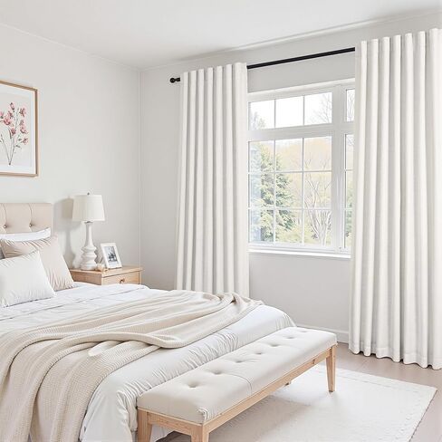 Topfinel 84 Inch Natural Blackout Curtains Dual Layer White Linen Panels, Farmhouse Back Tab Pinch Pleated Drapes for Track System,Neutral Linen Ambiance & Privacy Drapes Natural 52" W*84" L in Saudi Arabia