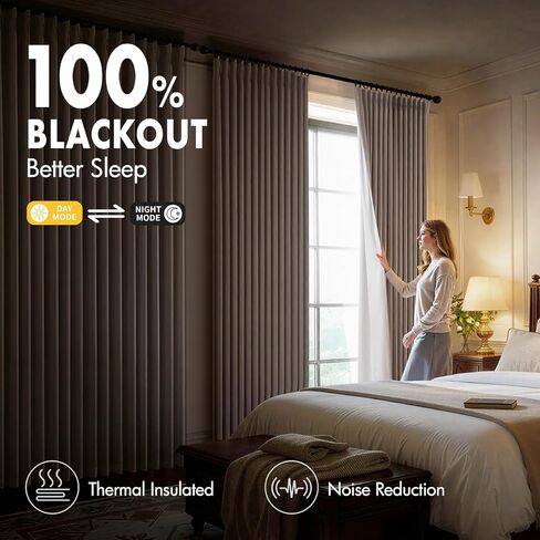 MIULEE Pinch Pleated 100% Blackout Curtains 90 Inch Long 4 Panel Set for Bedroom Thick Linen Memory Trained Pleat Living Room Darkening Back Tab Double Layer Thermal Insulated Drapes, Birch in Kuwait
