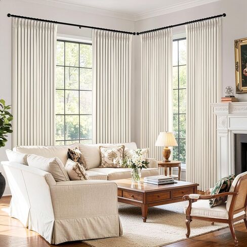 MIULEE Pinch Pleated 100% Blackout Curtains 90 Inch Long 4 Panel Set for Bedroom Thick Linen Memory Trained Pleat Living Room Darkening Back Tab Double Layer Thermal Insulated Drapes, Birch in Kuwait