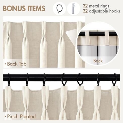 MIULEE Pinch Pleated 100% Blackout Curtains 90 Inch Long 4 Panel Set for Bedroom Thick Linen Memory Trained Pleat Living Room Darkening Back Tab Double Layer Thermal Insulated Drapes, Birch in Kuwait