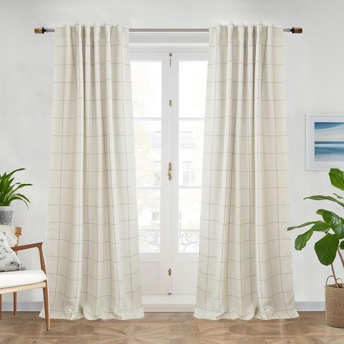 DriftAway 100% Blackout Windowpane Plaid Linen Curtains Double Layer Farmhouse Drapes 84 Inches Long for Living Room Bedroom Yarn Dyed Woven Thermal Insulated Rod Pocket Back Tab 2 Panels Taupe in Kuwait
