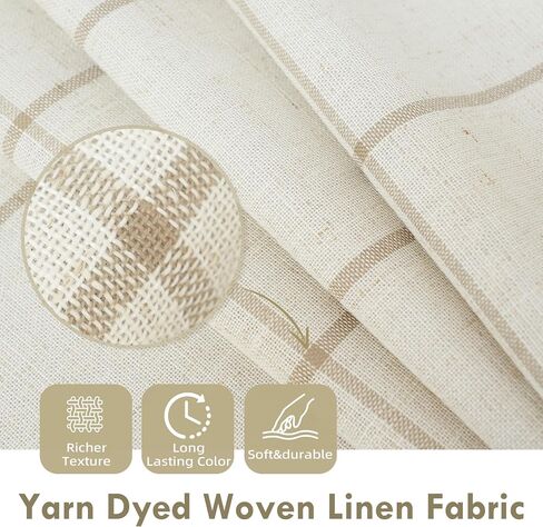 DriftAway 100% Blackout Windowpane Plaid Linen Curtains Double Layer Farmhouse Drapes 84 Inches Long for Living Room Bedroom Yarn Dyed Woven Thermal Insulated Rod Pocket Back Tab 2 Panels Taupe in Kuwait