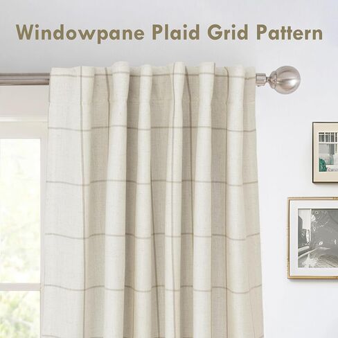 DriftAway 100% Blackout Windowpane Plaid Linen Curtains Double Layer Farmhouse Drapes 84 Inches Long for Living Room Bedroom Yarn Dyed Woven Thermal Insulated Rod Pocket Back Tab 2 Panels Taupe in Kuwait