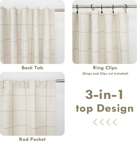 DriftAway 100% Blackout Windowpane Plaid Linen Curtains Double Layer Farmhouse Drapes 84 Inches Long for Living Room Bedroom Yarn Dyed Woven Thermal Insulated Rod Pocket Back Tab 2 Panels Taupe in Kuwait