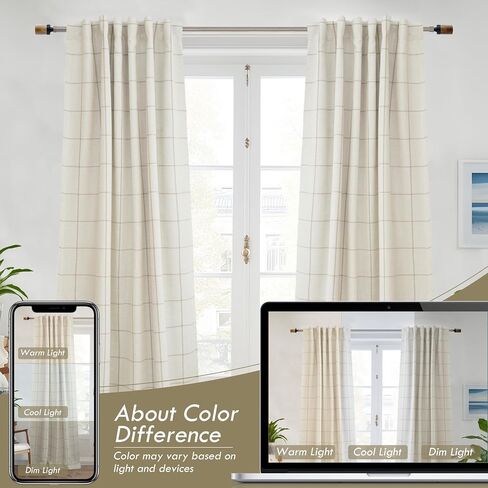 DriftAway 100% Blackout Windowpane Plaid Linen Curtains Double Layer Farmhouse Drapes 84 Inches Long for Living Room Bedroom Yarn Dyed Woven Thermal Insulated Rod Pocket Back Tab 2 Panels Taupe in Kuwait