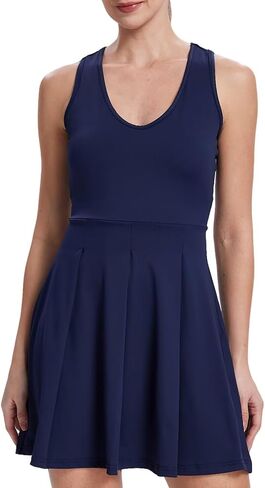 Women's Tennis Golf Dress, Pleated A-Line Racerback with Removable Padding & Detachable Shorts with Pockets in Saudi Arabia