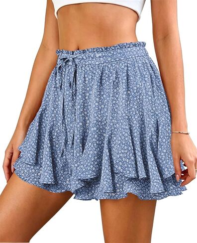 Women’s Short Skirt - Floral Butterfly Boho Cute Flowy Ruffle Chiffon Skorts for Vacations, Parties, Casual & Summer Trendy in Saudi Arabia