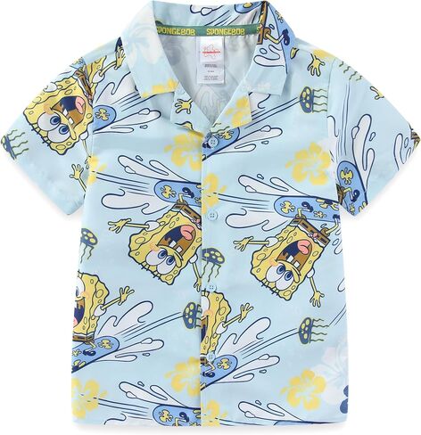 SPONGEBOB SQUAREPANTS Boys Beach Button Down Shirt and Swim Shorts UPF 50+ Resort Outfit Swim-Fabric Set for Big Kids in Kuwait