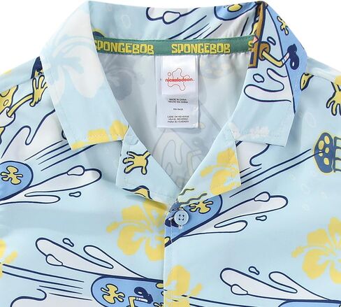 SPONGEBOB SQUAREPANTS Boys Beach Button Down Shirt and Swim Shorts UPF 50+ Resort Outfit Swim-Fabric Set for Big Kids in Kuwait