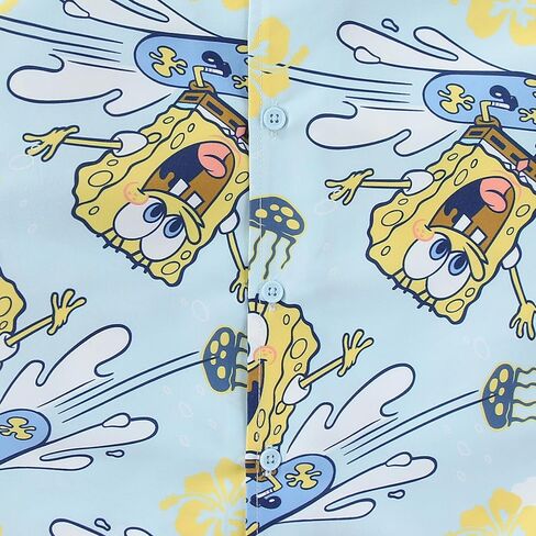 SPONGEBOB SQUAREPANTS Boys Beach Button Down Shirt and Swim Shorts UPF 50+ Resort Outfit Swim-Fabric Set for Big Kids in Kuwait