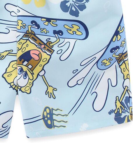 SPONGEBOB SQUAREPANTS Boys Beach Button Down Shirt and Swim Shorts UPF 50+ Resort Outfit Swim-Fabric Set for Big Kids in Kuwait