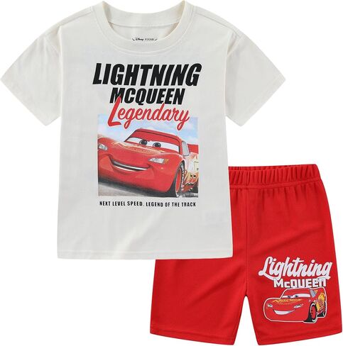 طقم تي شيرت بأكمام قصيرة للأولاد من Disney Cars Lightning McQueen ومجموعة قصيرة شبكية للأطفال الصغار والكبار in Kuwait